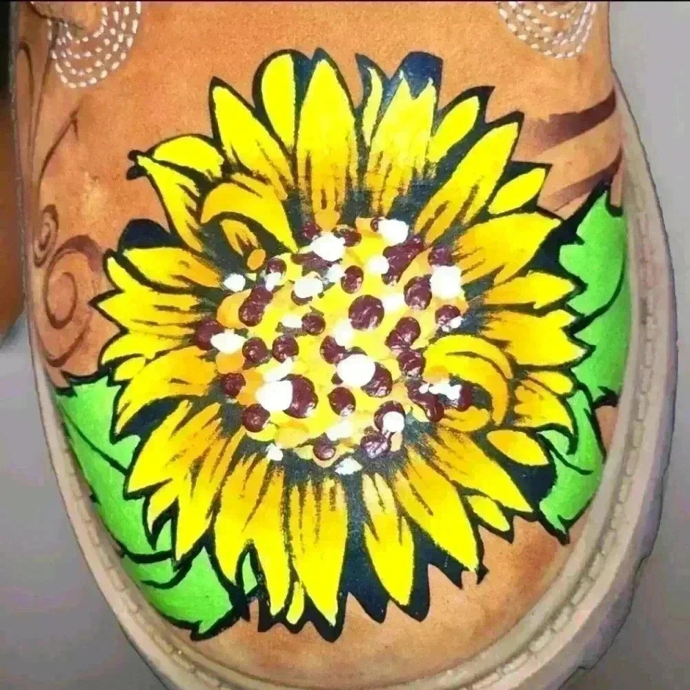 623hc. Custom Hand Painted Sunflower Timberland Premium Waterproof Boots Wheat - Picture 7 of 12